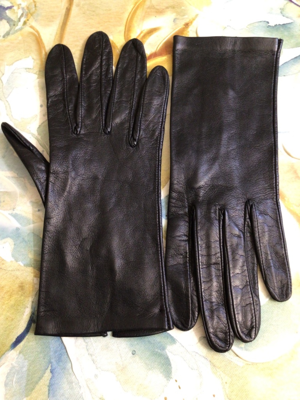 Vintage Black Leather Driving Gloves - Women's Size M